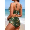 image:imageYonique High Waisted Two Piece SwimsuitWomens Bikini Set Tummy Control Bathing Suit Modest Full Coverage Bikini 2025Green Floral