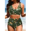 image:imageYonique High Waisted Two Piece SwimsuitWomens Bikini Set Tummy Control Bathing Suit Modest Full Coverage Bikini 2025Green Floral