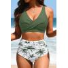 image:imageYonique High Waisted Two Piece SwimsuitWomens Bikini Set Tummy Control Bathing Suit Modest Full Coverage Bikini 2025Green Palm Tree