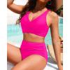 image:imageYonique High Waisted Two Piece SwimsuitWomens Bikini Set Tummy Control Bathing Suit Modest Full Coverage Bikini 2025Hot Pink