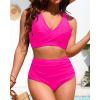 image:imageYonique High Waisted Two Piece SwimsuitWomens Bikini Set Tummy Control Bathing Suit Modest Full Coverage Bikini 2025Hot Pink
