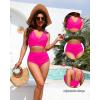 image:imageYonique High Waisted Two Piece SwimsuitWomens Bikini Set Tummy Control Bathing Suit Modest Full Coverage Bikini 2025Hot Pink