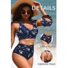 image:imageYonique High Waisted Two Piece SwimsuitWomens Bikini Set Tummy Control Bathing Suit Modest Full Coverage Bikini 2025Navy Blue and Flower