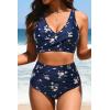 image:imageYonique High Waisted Two Piece SwimsuitWomens Bikini Set Tummy Control Bathing Suit Modest Full Coverage Bikini 2025Navy Blue and Flower