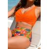 image:imageYonique High Waisted Two Piece SwimsuitWomens Bikini Set Tummy Control Bathing Suit Modest Full Coverage Bikini 2025Orange Flowers