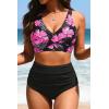 image:imageYonique High Waisted Two Piece SwimsuitWomens Bikini Set Tummy Control Bathing Suit Modest Full Coverage Bikini 2025Pink Floral