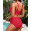image:imageYonique High Waisted Two Piece SwimsuitWomens Bikini Set Tummy Control Bathing Suit Modest Full Coverage Bikini 2025Red