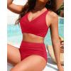 image:imageYonique High Waisted Two Piece SwimsuitWomens Bikini Set Tummy Control Bathing Suit Modest Full Coverage Bikini 2025Red