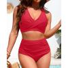 image:imageYonique High Waisted Two Piece SwimsuitWomens Bikini Set Tummy Control Bathing Suit Modest Full Coverage Bikini 2025Red