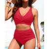 image:imageYonique High Waisted Two Piece SwimsuitWomens Bikini Set Tummy Control Bathing Suit Modest Full Coverage Bikini 2025Red