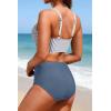 image:imageYonique High Waisted Two Piece SwimsuitWomens Bikini Set Tummy Control Bathing Suit Modest Full Coverage Bikini 2025Striped and Blue