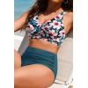 image:imageYonique High Waisted Two Piece SwimsuitWomens Bikini Set Tummy Control Bathing Suit Modest Full Coverage Bikini 2025Teal Flower