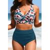 image:imageYonique High Waisted Two Piece SwimsuitWomens Bikini Set Tummy Control Bathing Suit Modest Full Coverage Bikini 2025Teal Flower