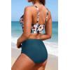 image:imageYonique High Waisted Two Piece SwimsuitWomens Bikini Set Tummy Control Bathing Suit Modest Full Coverage Bikini 2025Teal Flower
