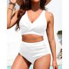 image:imageYonique High Waisted Two Piece SwimsuitWomens Bikini Set Tummy Control Bathing Suit Modest Full Coverage Bikini 2025White