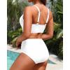 image:imageYonique High Waisted Two Piece SwimsuitWomens Bikini Set Tummy Control Bathing Suit Modest Full Coverage Bikini 2025White