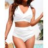 image:imageYonique High Waisted Two Piece SwimsuitWomens Bikini Set Tummy Control Bathing Suit Modest Full Coverage Bikini 2025White