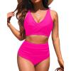 image:imageYonique High Waisted Two Piece SwimsuitWomens Bikini Set Tummy Control Bathing Suit Modest Full Coverage Bikini 2025Hot Pink