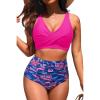 image:imageYonique High Waisted Two Piece SwimsuitWomens Bikini Set Tummy Control Bathing Suit Modest Full Coverage Bikini 2025Pink Paisley