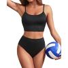 image:imageYonique Women Sport Bikini Set for Teen Juniors Two Piece Swimsuit High Waisted Bathing Suit RibbedBlack