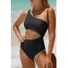 image:imageWomens One Piece Swimsuit One Shoulder Bathing Suit Cutout Tummy Control SwimwearBlack and White 02