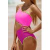 image:imageWomens One Piece Swimsuit One Shoulder Bathing Suit Cutout Tummy Control SwimwearColorblock Pink