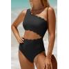image:imageWomens One Piece Swimsuit One Shoulder Bathing Suit Cutout Tummy Control SwimwearScalloped Black