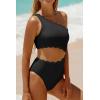 image:imageWomens One Piece Swimsuit One Shoulder Bathing Suit Cutout Tummy Control SwimwearScalloped Black