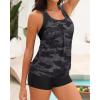 image:imageYonique Two Piece Tankini Bathing Suits TBack Blouson Swim Tops with Boy Shorts Women Swimsuits Sporty SwimwearCamo