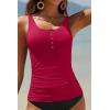 image:imageYonique Womens Tankini Top Only Button Tummy Control Swim Tank Top Modest Bathing Suit Top No BottomRed02