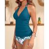 image:imageYonique Womens Two Piece Swimsuits Tummy Control Tankini Plus Size Bathing Suit Halter V Neck SwimwearTeal Flower