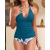 image:imageYonique Womens Two Piece Swimsuits Tummy Control Tankini Plus Size Bathing Suit Halter V Neck SwimwearTeal Flower