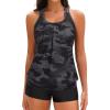image:imageYonique Two Piece Tankini Bathing Suits TBack Blouson Swim Tops with Boy Shorts Women Swimsuits Sporty SwimwearCamo
