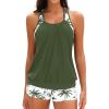 image:imageYonique Two Piece Tankini Bathing Suits TBack Blouson Swim Tops with Boy Shorts Women Swimsuits Sporty SwimwearGreen Palm Tree