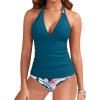 image:imageYonique Womens Two Piece Swimsuits Tummy Control Tankini Plus Size Bathing Suit Halter V Neck SwimwearTeal Flower