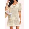 image:imageYonique Plus Size Swimsuit Cover Up  Crochet Swim Cover Up 2025 Bathing Suit Short Sleeve Beach DressBeige