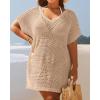 image:imageYonique Plus Size Swimsuit Cover Up  Crochet Swim Cover Up 2025 Bathing Suit Short Sleeve Beach DressLight Khaki
