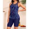 image:imageYonique Women Two Piece Tankini Swimsuits with Shorts Athletic Bathing Suit with Swim Shorts Racerback SwimwearHigh Neck Blue Sky