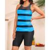 image:imageYonique Women Two Piece Tankini Swimsuits with Shorts Athletic Bathing Suit with Swim Shorts Racerback SwimwearHigh Neck Blue Stripe