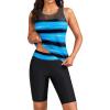 image:imageYonique Women Two Piece Tankini Swimsuits with Shorts Athletic Bathing Suit with Swim Shorts Racerback SwimwearHigh Neck Blue Stripe