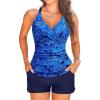 image:imageYonique Women Underwire Tankini Swimsuit with Shorts  Two Piece Tummy Control Bathing Suit 2025 Swimwear with PocketsBlue Paisley