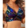 image:imageWomens Bikini Top  Supportive Swimsuit for Large Bust  2025 Cut Out Twist Swim TopBlack and Colorful Leaves