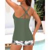 image:imageYonique 2 Piece Tankini Swimsuits for Women with Boy Shorts Athletic Swim Tank Top Bathing SuitsGreen Palm Tree