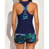 image:imageYonique 3 Piece Athletic Tankini Swimsuits for Women with Shorts Swim Tank Tops with Sports Bra and Boyshorts Bathing SuitsNavy Blue Leaf 01