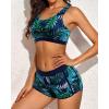 image:imageYonique 3 Piece Athletic Tankini Swimsuits for Women with Shorts Swim Tank Tops with Sports Bra and Boyshorts Bathing SuitsNavy Blue Leaf 01