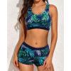image:imageYonique 3 Piece Athletic Tankini Swimsuits for Women with Shorts Swim Tank Tops with Sports Bra and Boyshorts Bathing SuitsNavy Blue Leaf 01