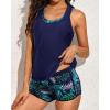 image:imageYonique 3 Piece Athletic Tankini Swimsuits for Women with Shorts Swim Tank Tops with Sports Bra and Boyshorts Bathing SuitsNavy Blue Leaf 01