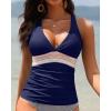 image:imageYonique Womens Halter Tankini Top V Neck Swim Top Tummy Control Bathing SuitNavy Blue 01