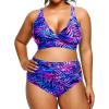 image:imageYonique Womens Plus Size Bikini High Waisted Swimsuits Two Piece Bathing Suits Tummy Control SwimwearBlue Purple Leaves