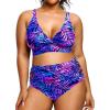 image:imageYonique Womens Plus Size Bikini High Waisted Swimsuits Two Piece Bathing Suits Tummy Control SwimwearBlue Purple Leaves